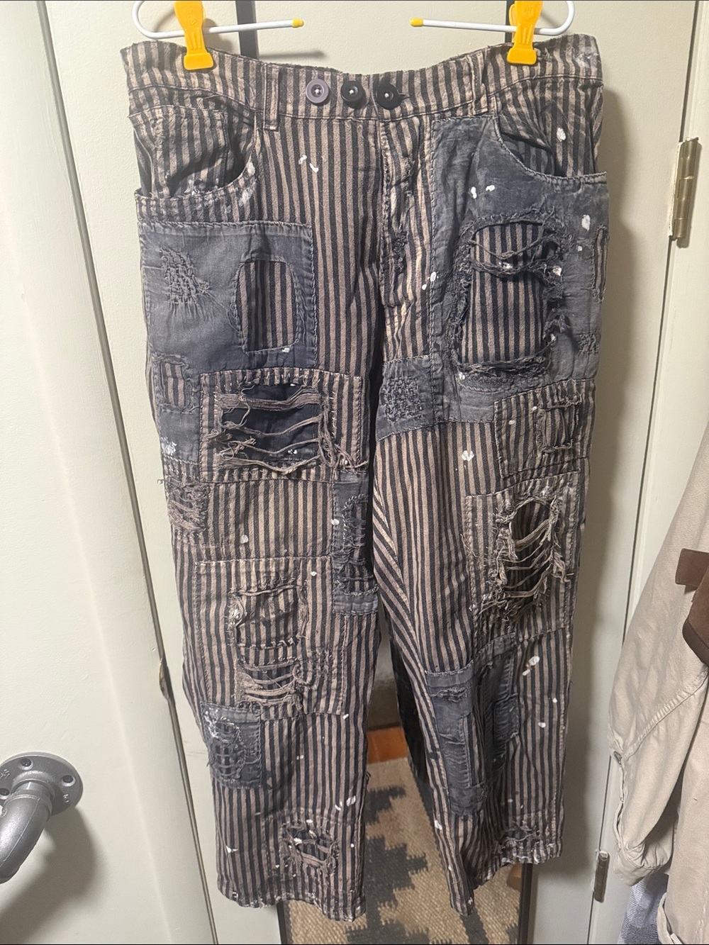 Magnolia Pearl Striped pants in Black and Tan with Patchwork